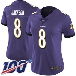 Limited Women's Lamar Jackson Purple Home Jersey - #8 Football Baltimore Ravens 100th Season Vapor Untouchable
