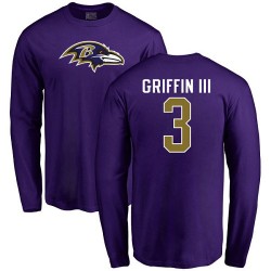 Robert Griffin III Purple Name & Number Logo - #3 Football Baltimore Ravens Long Sleeve T-Shirt