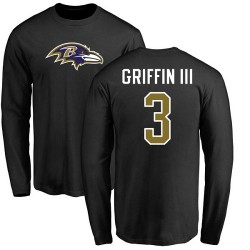 Robert Griffin III Black Name & Number Logo - #3 Football Baltimore Ravens Long Sleeve T-Shirt
