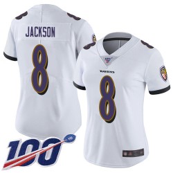 Limited Women's Lamar Jackson White Road Jersey - #8 Football Baltimore Ravens 100th Season Vapor Untouchable