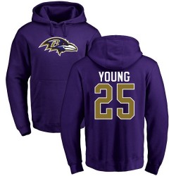 Tavon Young Purple Name & Number Logo - #25 Football Baltimore Ravens Pullover Hoodie