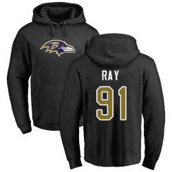 Shane Ray Black Name & Number Logo - #91 Football Baltimore Ravens Pullover Hoodie