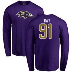 Shane Ray Purple Name & Number Logo - #91 Football Baltimore Ravens Long Sleeve T-Shirt