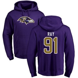 Shane Ray Purple Name & Number Logo - #91 Football Baltimore Ravens Pullover Hoodie