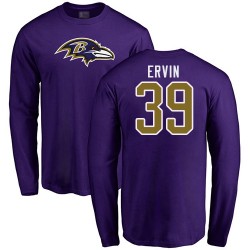 Tyler Ervin Purple Name & Number Logo - #39 Football Baltimore Ravens Long Sleeve T-Shirt