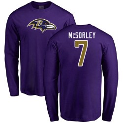 Trace McSorley Purple Name & Number Logo - #7 Football Baltimore Ravens Long Sleeve T-Shirt