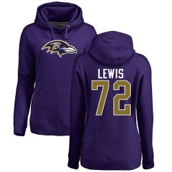 Women's Alex Lewis Purple Name & Number Logo - #72 Football Baltimore Ravens Pullover Hoodie