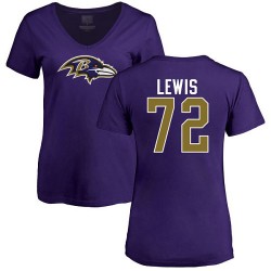 Women's Alex Lewis Purple Name & Number Logo - #72 Football Baltimore Ravens T-Shirt