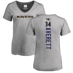 Women's Anthony Averett Ash Backer V-Neck - #34 Football Baltimore Ravens T-Shirt