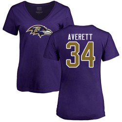 Women's Anthony Averett Purple Name & Number Logo - #34 Football Baltimore Ravens T-Shirt