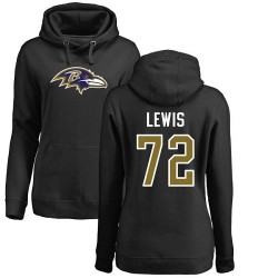 Women's Alex Lewis Black Name & Number Logo - #72 Football Baltimore Ravens Pullover Hoodie