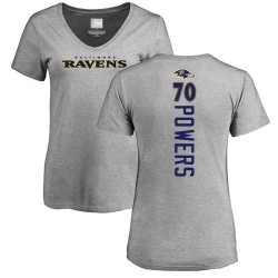 Women's Ben Powers Ash Backer V-Neck - #70 Football Baltimore Ravens T-Shirt