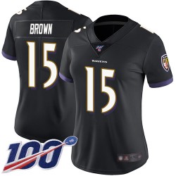 Limited Women's Marquise Brown Black Alternate Jersey - #15 Football Baltimore Ravens 100th Season Vapor Untouchable