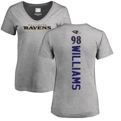 Women's Brandon Williams Ash Backer V-Neck - #98 Football Baltimore Ravens T-Shirt