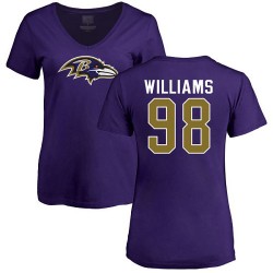 Women's Brandon Williams Purple Name & Number Logo - #98 Football Baltimore Ravens T-Shirt