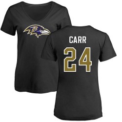 Women's Brandon Carr Black Name & Number Logo - #24 Football Baltimore Ravens T-Shirt