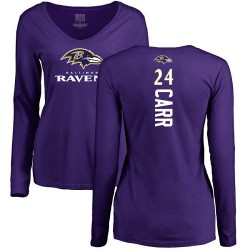 Women's Brandon Carr Purple Backer - #24 Football Baltimore Ravens Long Sleeve T-Shirt
