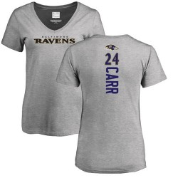 Women's Brandon Carr Ash Backer V-Neck - #24 Football Baltimore Ravens T-Shirt