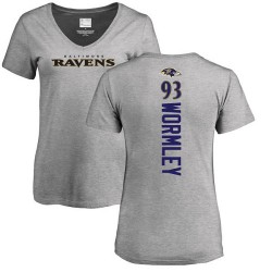 Women's Chris Wormley Ash Backer V-Neck - #93 Football Baltimore Ravens T-Shirt