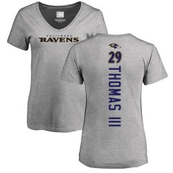 Women's Earl Thomas III Ash Backer V-Neck - #29 Football Baltimore Ravens T-Shirt