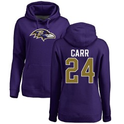 Women's Brandon Carr Purple Name & Number Logo - #24 Football Baltimore Ravens Pullover Hoodie