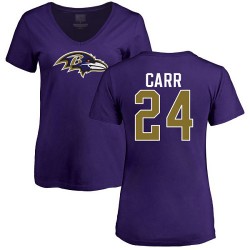Women's Brandon Carr Purple Name & Number Logo - #24 Football Baltimore Ravens T-Shirt