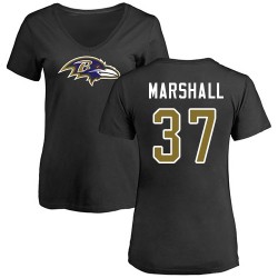 Women's Iman Marshall Black Name & Number Logo - #37 Football Baltimore Ravens T-Shirt