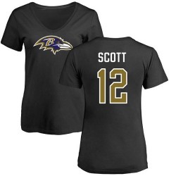 Women's Jaleel Scott Black Name & Number Logo - #12 Football Baltimore Ravens T-Shirt