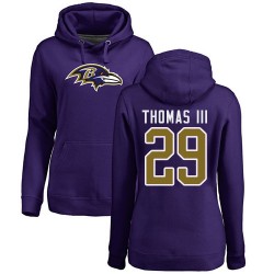 Women's Earl Thomas III Purple Name & Number Logo - #29 Football Baltimore Ravens Pullover Hoodie