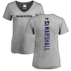 Women's Iman Marshall Ash Backer V-Neck - #37 Football Baltimore Ravens T-Shirt