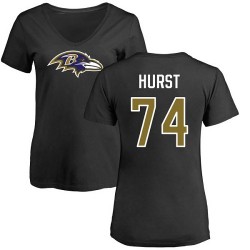 Women's James Hurst Black Name & Number Logo - #74 Football Baltimore Ravens T-Shirt