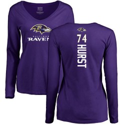 Women's James Hurst Purple Backer - #74 Football Baltimore Ravens Long Sleeve T-Shirt