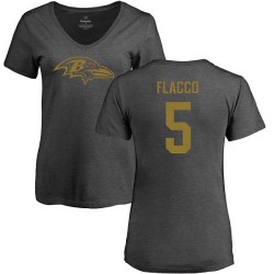 Women's Joe Flacco Ash One Color - #5 Football Baltimore Ravens T-Shirt