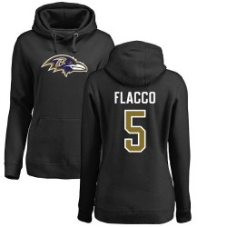 Women's Joe Flacco Black Name & Number Logo - #5 Football Baltimore Ravens Pullover Hoodie