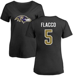 Women's Joe Flacco Black Name & Number Logo - #5 Football Baltimore Ravens T-Shirt
