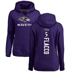 Women's Joe Flacco Purple Backer - #5 Football Baltimore Ravens Pullover Hoodie