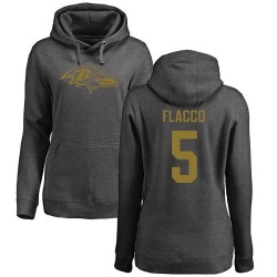 Women's Joe Flacco Ash One Color - #5 Football Baltimore Ravens Pullover Hoodie