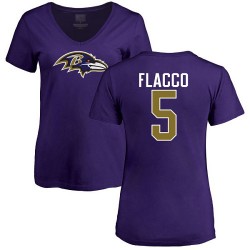 Women's Joe Flacco Purple Name & Number Logo - #5 Football Baltimore Ravens T-Shirt