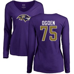Women's Jonathan Ogden Purple Name & Number Logo - #75 Football Baltimore Ravens Long Sleeve T-Shirt