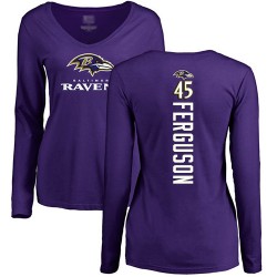 Women's Jaylon Ferguson Purple Backer - #45 Football Baltimore Ravens Long Sleeve T-Shirt