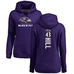 Women's Justice Hill Purple Backer - #43 Football Baltimore Ravens Pullover Hoodie