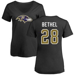 Women's Justin Bethel Black Name & Number Logo - #28 Football Baltimore Ravens T-Shirt