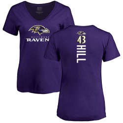 Women's Justice Hill Purple Backer - #43 Football Baltimore Ravens T-Shirt
