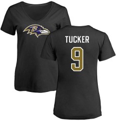 Women's Justin Tucker Black Name & Number Logo - #9 Football Baltimore Ravens T-Shirt