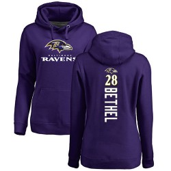Women's Justin Bethel Purple Backer - #28 Football Baltimore Ravens Pullover Hoodie