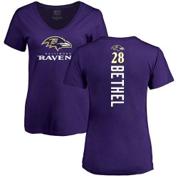 Women's Justin Bethel Purple Backer - #28 Football Baltimore Ravens T-Shirt