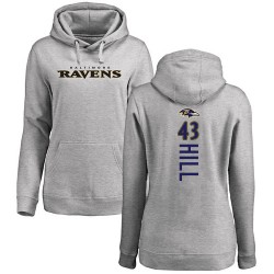 Women's Justice Hill Ash Backer - #43 Football Baltimore Ravens Pullover Hoodie
