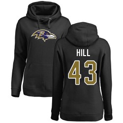 Women's Justice Hill Black Name & Number Logo - #43 Football Baltimore Ravens Pullover Hoodie