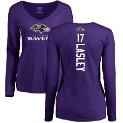 Women's Jordan Lasley Purple Backer - #17 Football Baltimore Ravens Long Sleeve T-Shirt