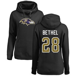 Women's Justin Bethel Black Name & Number Logo - #28 Football Baltimore Ravens Pullover Hoodie